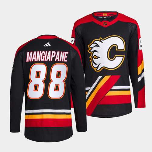 Mens Calgary Flames #88 Andrew Mangiapane Black 2022-23 Reverse Retro Stitched Jersey Dzhi
